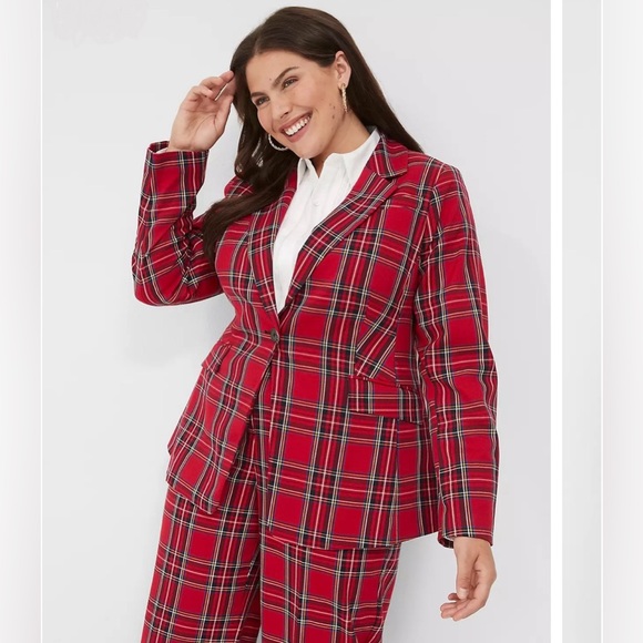 Perfect Drape One-Button Blazer (Red Plaid, Lane Bryant size 20, NWT) - Picture 1 of 6